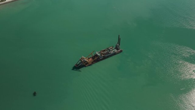 Aerial Video Land Reclamation Ships Building New Island Base