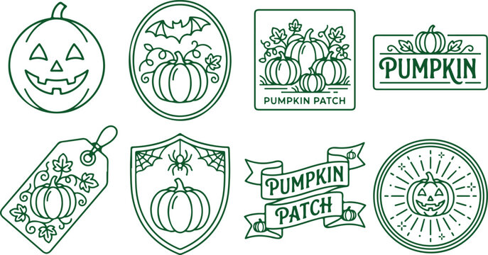 Halloween pumpkins, bat, ghost, spider, candy, and decorative elements on transparent background vector graphics.