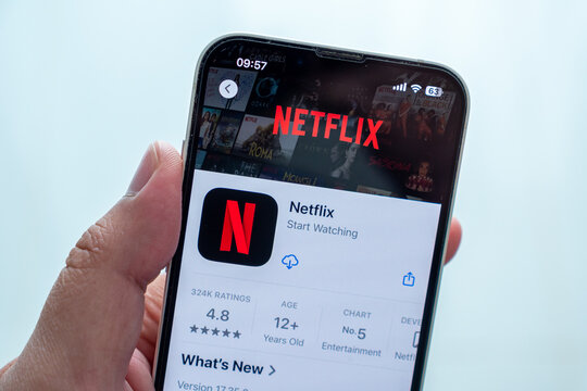 Chachoengsao, Thailand - Nov 28, 2025: Smartphone displaying the Netflix streaming service application interface