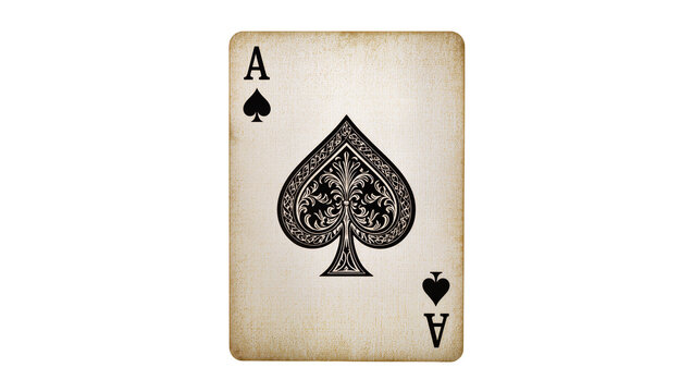 Vintage ace of spades playing card aged paper texture, isolated on transparent background