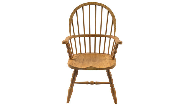 Wooden Windsor armchair with spindle back, isolated on transparent background