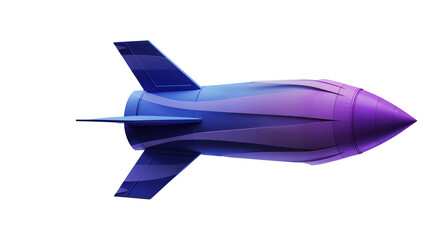 Futuristic purple and blue rocket ship with fins, isolated on transparent background © AnaMaria