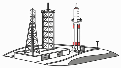 Space rocket on launch pad at spaceport industrial facility vector illustration © Tasfia