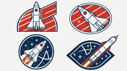 Set of four space rocket ship vector icons and mission emblems with exploration © Tasfia