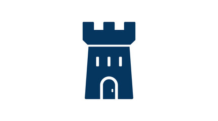 Blue Castle Tower Icon Symbol. © Tami