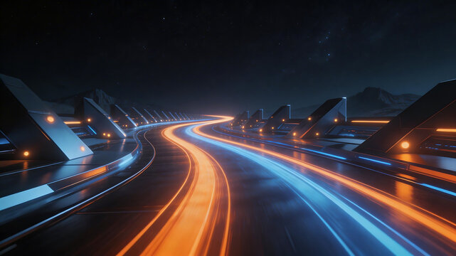 Futuristic glowing road at night symbolizing the limitless potential of digital design