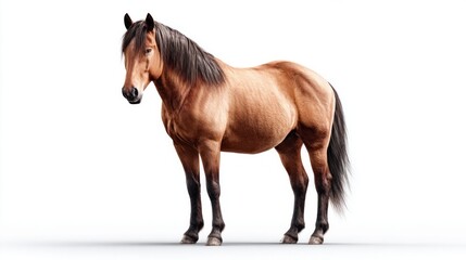 Obraz premium A majestic brown horse stands proudly against a clean white background, showcasing its powerful physique
