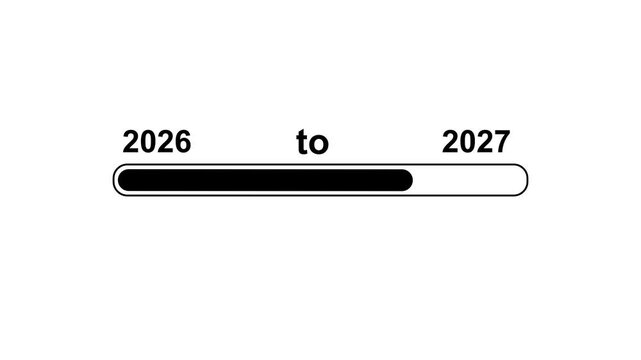 New year 2027 loading bar animation, Loading bar from 2026 to 2027 new year transfer animation. Almost reaching New Year on black background. Welcoming the happy new year 2027. 4k videos