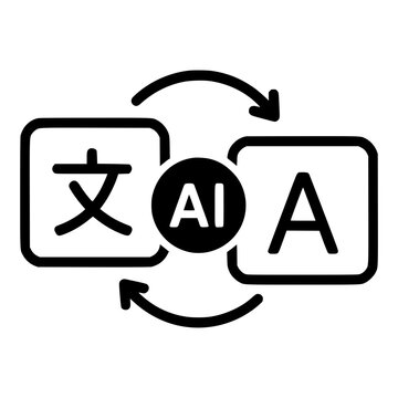 AI Language Translation with Chinese and Latin Letters, Black Vector Icon for Translator and Multilingual Communication