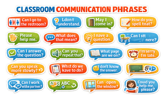 classroom communication phrases, english learning phrases, esl classroom phrases, english for beginners, english conversation practice, classroom english expressions, language learning phrases, studen