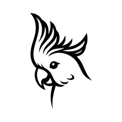 Logotipo con dibujo sencillo con líneas de la cabeza de perfil de un loro con las plumas erizadas © teracreonte