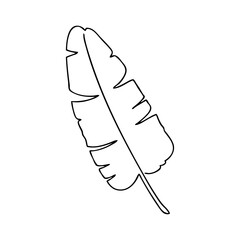 Logo paraíso tropical. Dibujo minimalista con línea única de una hoja de plátano © teracreonte