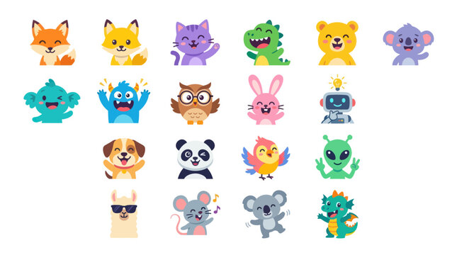 Playful set of cute monsters and animal character stickers.
