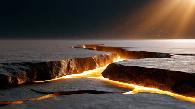 Glowing Lava Cracks on Alien Frozen Planetary Surface