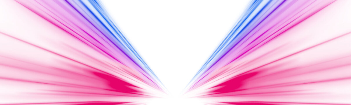 Neon stripes in the form of drill, turns and swirl. Panoramic high speed technology concept, neon lines on white transparent background in PNG format.	