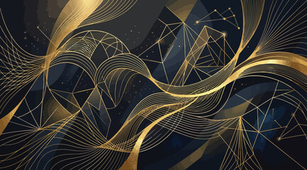 Abstract background with golden flowing lines and geometric constellations © S.Siam