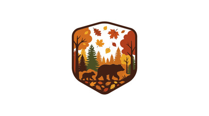Autumn Forest Scene with Bears and Falling Leaves Emblem © Moh