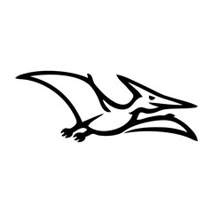 Logotipo con dibujo minimalista con líneas de un dinosaurio volador tipo pterodáctilo volando con las alas abiertas  © teracreonte