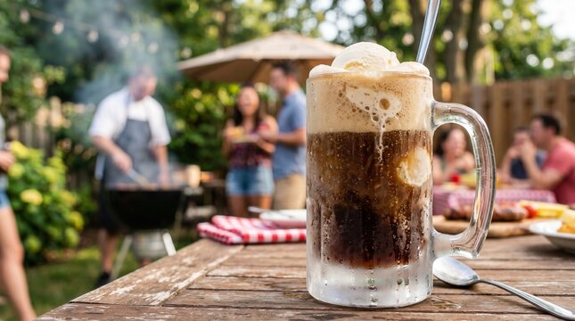Frosted Root Beer Float at a Summer Backyard Barbecue Party