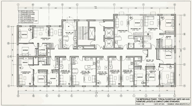 Detailed floor plan layout for a multistory apartment complex building