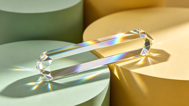 Abstract 3D optical glass prism with colorful spectral caustics