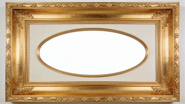 Empty golden ornate picture frame on textured wall minimalist decor vintage style