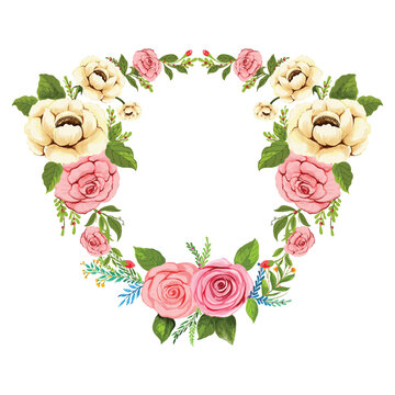 Circular flower frame with white background