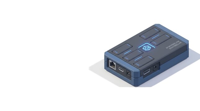 AI workflow automation controller node in 3D isometric style