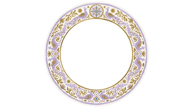 
Round vintage frame with peacock ornament on transparent PNG background, lavender gold floral circle border decorative element isolated