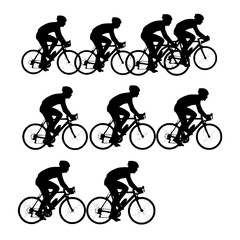 Obraz premium Vector illustration of cyclist riding bicycle in various positions