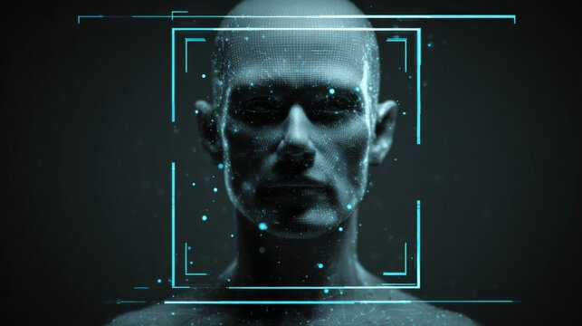 Futuristic Digital Avatar Framed in Neon Lights with Abstract Particle Effects
