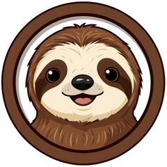 Fototapeta premium Cute Sloth Face in Circular Frame Isolated