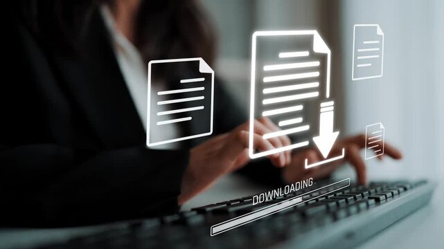 Visual representation of digital document downloading, showing file transfer, data access, and progress status for secure and efficient information retrieval Marrow