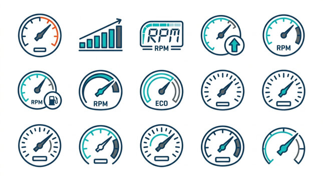 Collection of Vehicle Dashboard Gauges and Icons