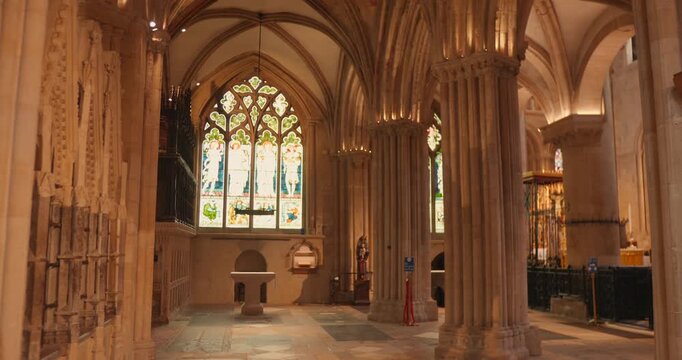 Inside The Christ Church Cathedral Of The Church Of England In Oxford, England. Tilt-down Shot