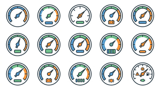 Dashboard Gauges and Vehicle Icons Set