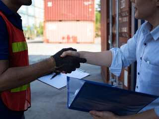 handshake team agreement work job occupation logistic import export manage employee business partnership container partner together teamwork industry storage factory import export tariff tax staff  © StreetOnCamara