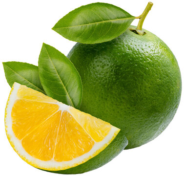 Green Citrus Sinensis orange isolated on a white background, with PNG file, Perfect visual for healthy food marketing, gourmet ingredient concept, and premium food packaging design.