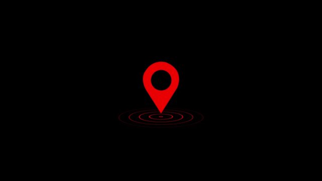 Red color location symbol. Pin symbol Indicates the location of the GPS map. Location icon or map pin simple location icon animation on black background 4k video...