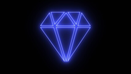 Fototapeta premium A diamond-shaped neon sign featuring blue, glowing light tubing on a black background.