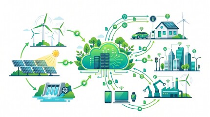 Naklejka premium Smart city cloud technology and renewable energy network
