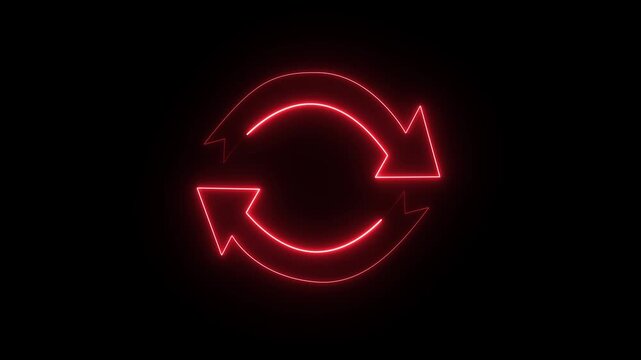 A red neon-style refresh icon animation on a black background.