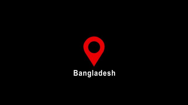 Red location pin icon with Bangladesh text on black background image photo 4k video...