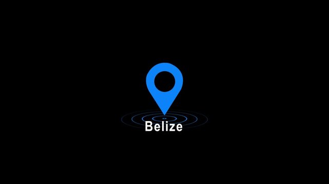 Cyan location pin icon with Belize text on black background image photo 4k video...
