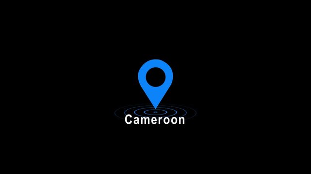 Cyan location pin icon with Cameroon text on black background image photo 4k video...
