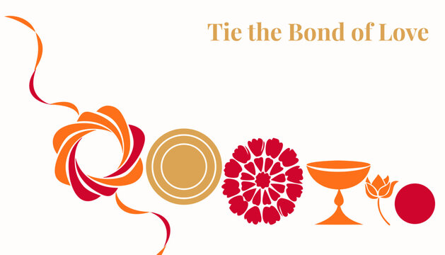 Raksha Bandhan horizontal vector with rakhi wristband, marigold cascade for website header design