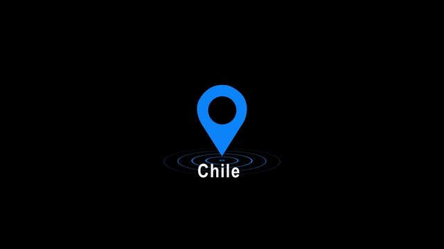 Cyan location pin icon with Chile text on black background image photo 4k video...