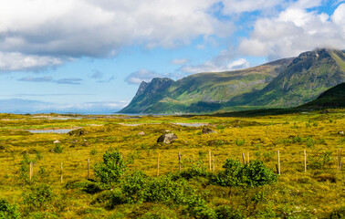 Fototapeta premium Lofoten Island, Norwegian Sea, Alesund, Hjorundfjord, Finnmark, Norway, Arctic, Norwegian fjords