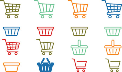 Colorful shopping cart and basket icon set for ecommerce retail checkout and online store design © MDRabbi