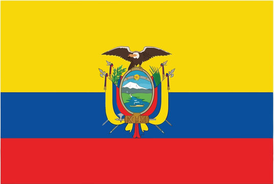Official national flag of ecuador with central coat of arms, ecuadorian